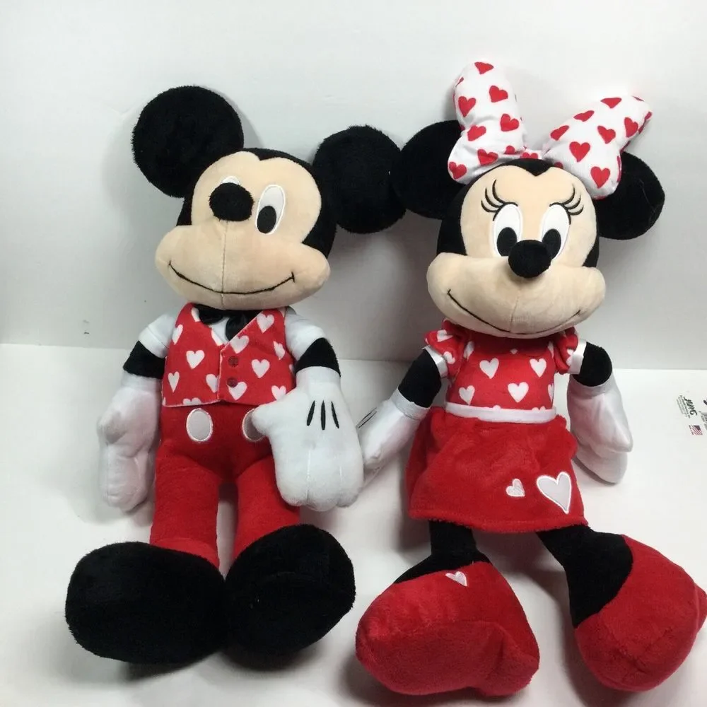 Disney Mickey & Minnie Mouse 18in plush‎ toy 2 stuffed Animal figures Red Hearts